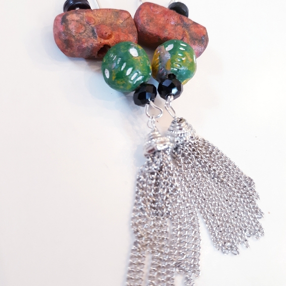 Blue Honey Jewelry Pottery Tassel Earrings  NWT - Picture 2 of 6